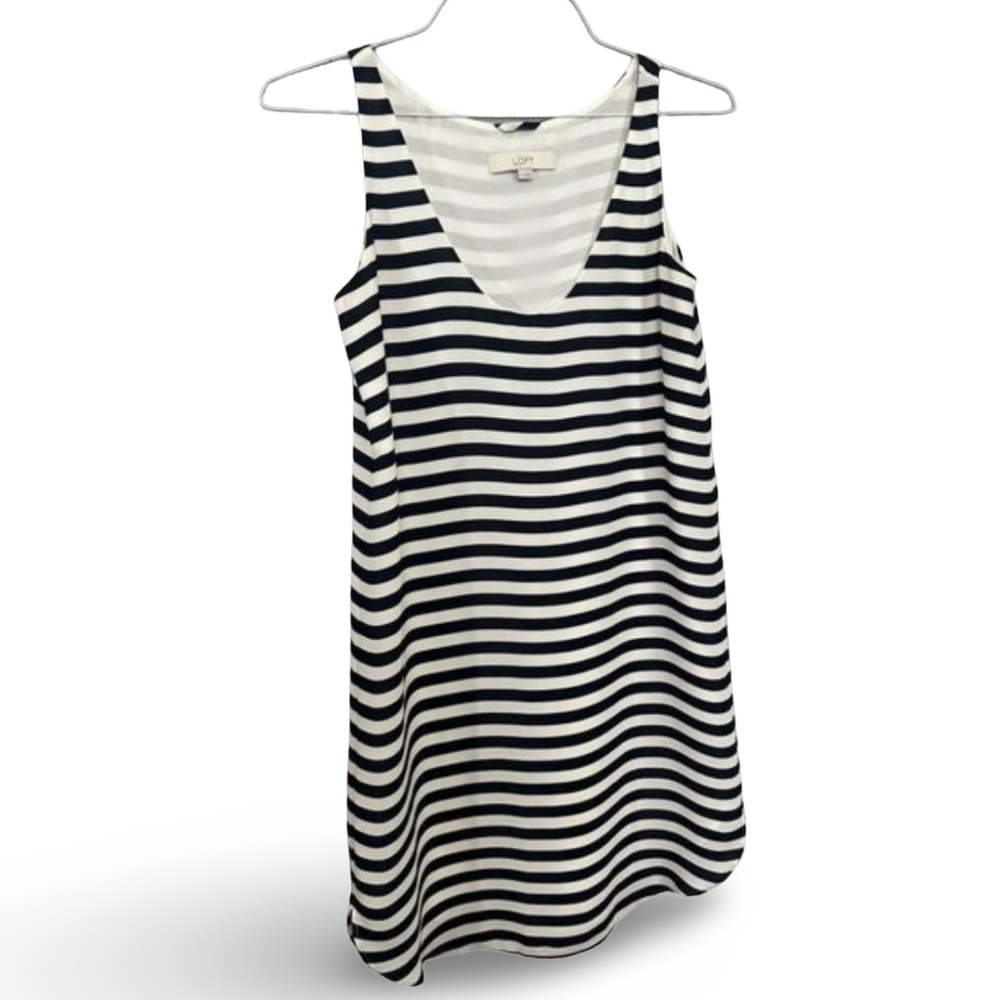 LOFT Black White Striped Tank Dress Womens XS Sleeveless Tunic Mini Casual Summe